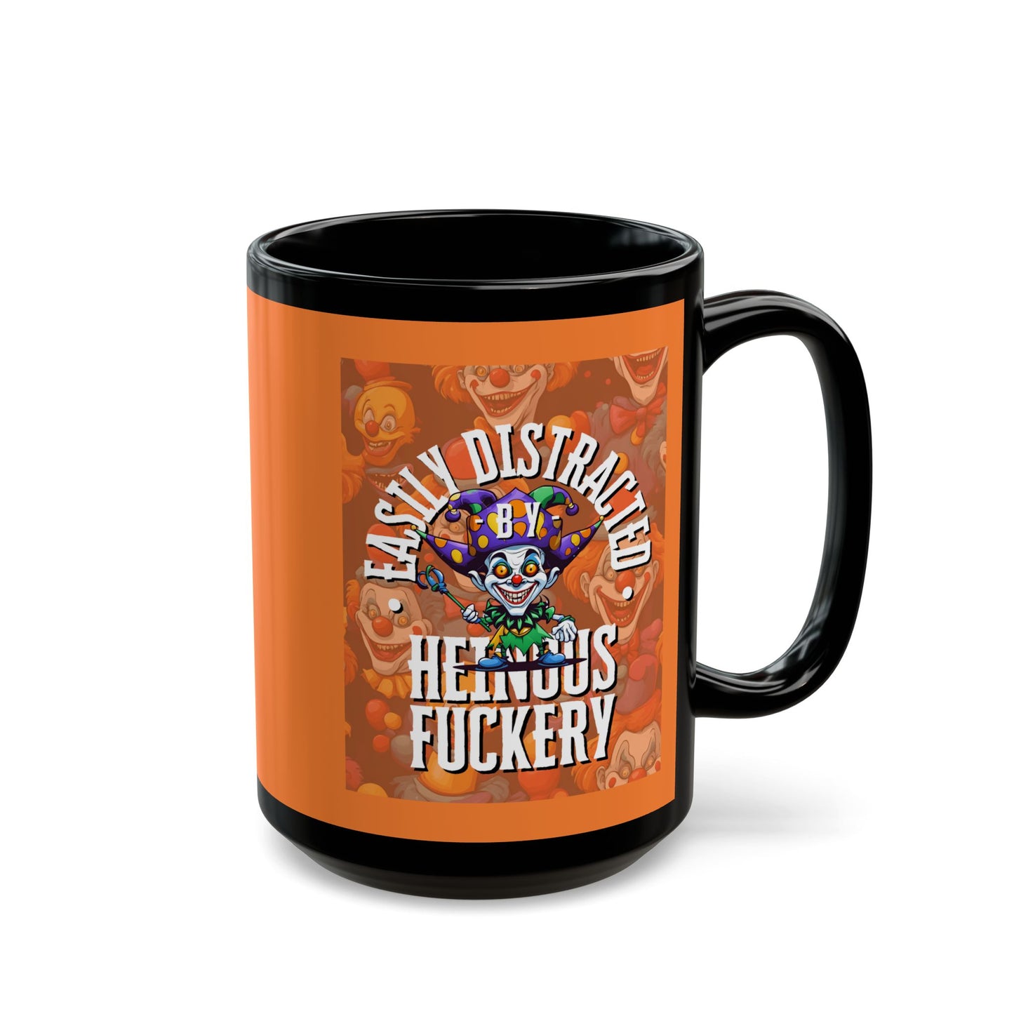 Easily Distracted by Heinous Fuckery Little Jincs Orange Mug by theGreenDragonTavern.shop