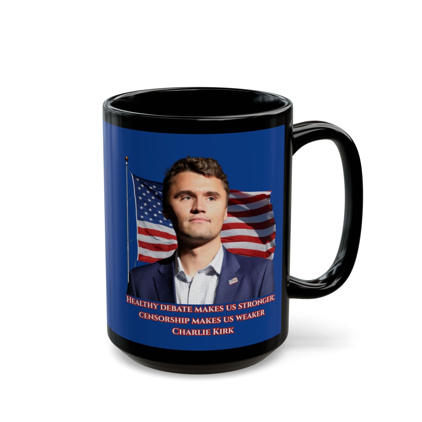 Charlie Kirk, Healthy Debate Blue Mug by theGreenDragonTavern.shop