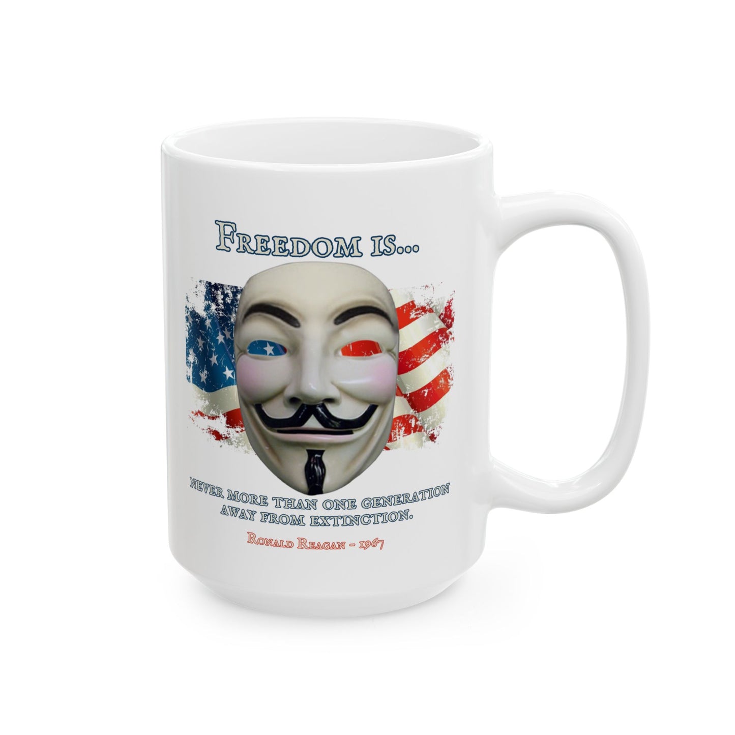 Ronald Reagan Freedom Vendetta White Mug by theGreenDragonTavern.shop