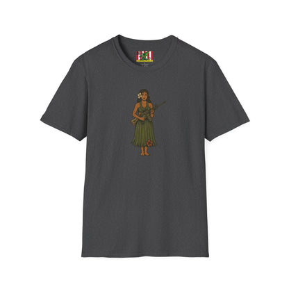 2-sided, Hula Girl Packin' Heat Dark colors Unisex T-Shirt by theGreenDragonTavern.shop