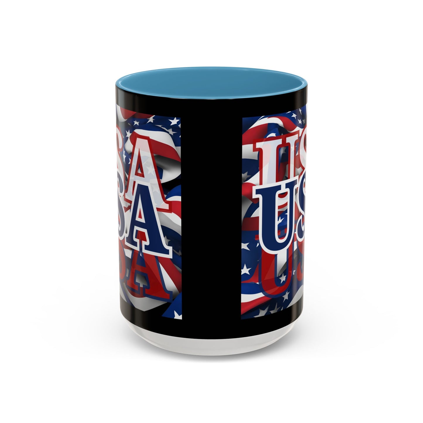 USA Blue font Center Patriot Black Accent Mug by theGreenDragonTavern.shop
