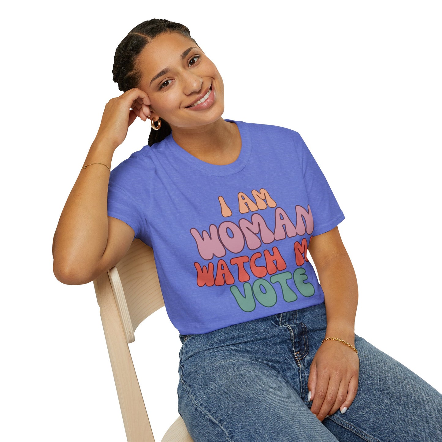 2-sided I Am Woman Watch Me Vote LTcolors Unisex T-Shirt by theGreenDragonTavern.shop