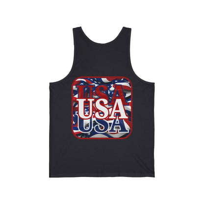 2-sided, Red WHITE and Blue USA Patriot Unisex Jersey Tank Top by theGreenDragonTavern.shop