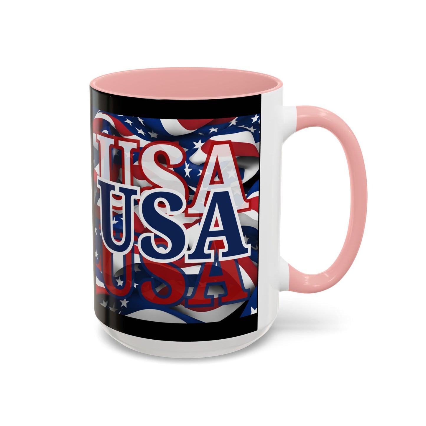 USA Blue font Center Patriot Black Accent Mug by theGreenDragonTavern.shop