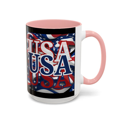 USA Blue font Center Patriot Black Accent Mug by theGreenDragonTavern.shop