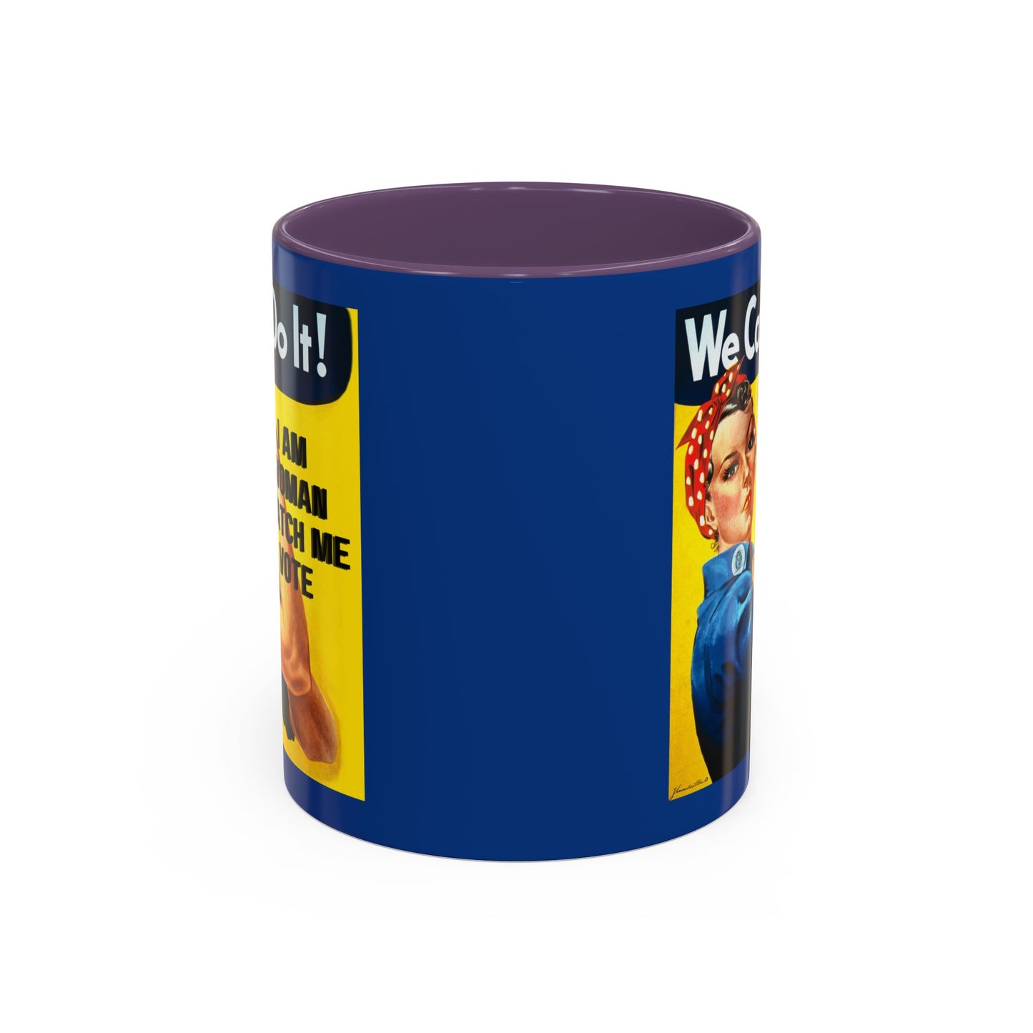 I Am Woman Watch Me Vote Rosie Dark Blue Accent Mug by theGreenDragonTavern.shop