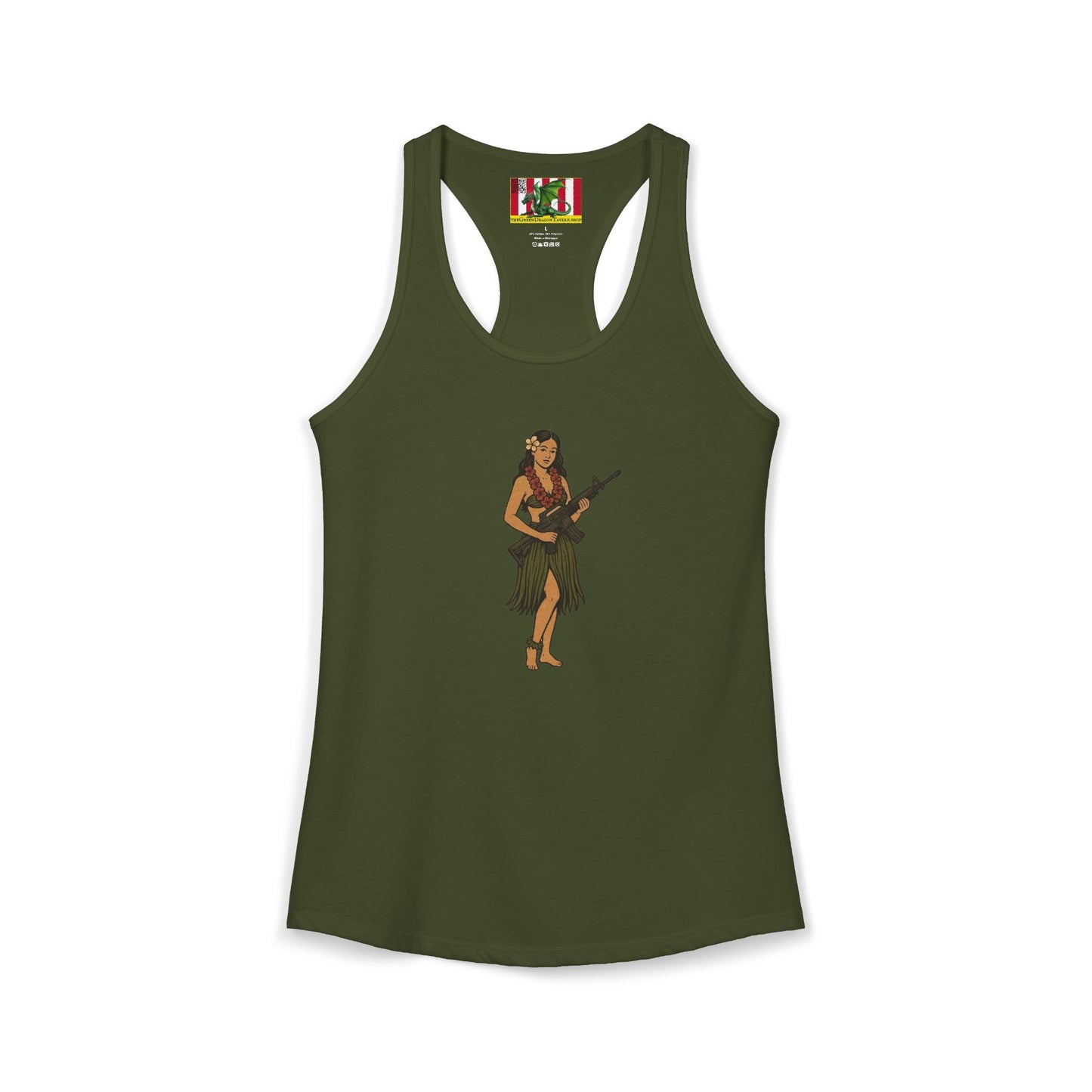 Hula Girl Packin' Heat Women's Racerback Tank Top by theGreenDragonTavern.shop