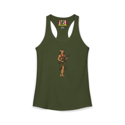 Hula Girl Packin' Heat Women's Racerback Tank Top by theGreenDragonTavern.shop