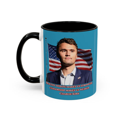 Charlie Kirk, Healthy Debate Turquoise Accent Mug by theGreenDragonTavern.shop