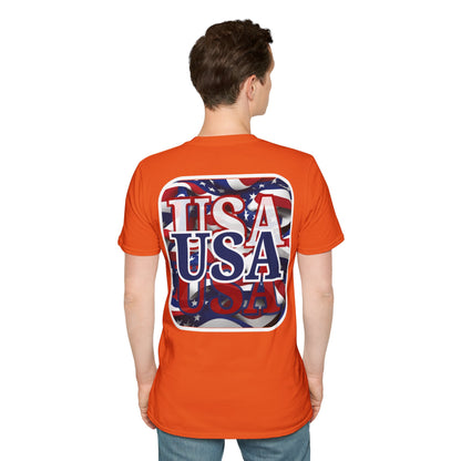 2-sided, Red White and BLUE USA Patriot Light colors Unisex T-Shirt by theGreenDragonTavern.shop