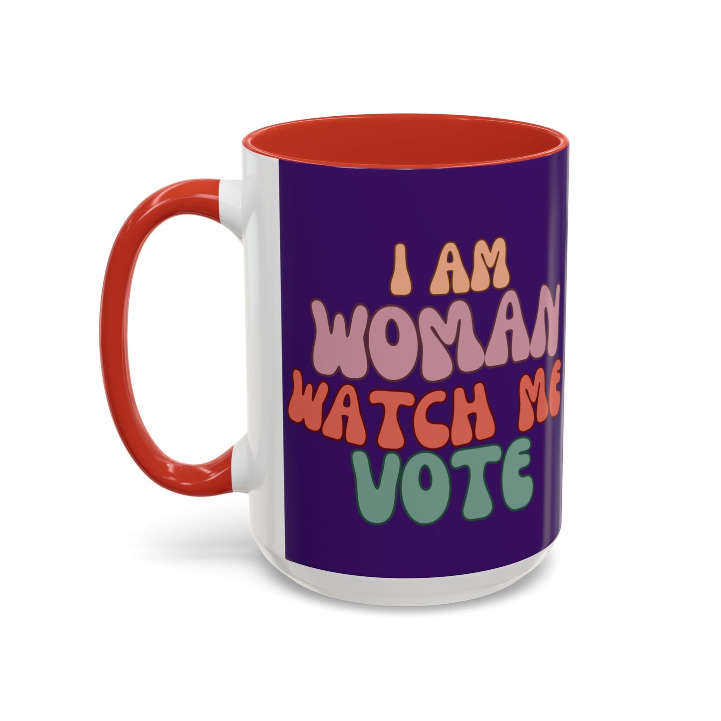 I Am Woman Watch Me Vote Dark Purple Accent Mug by theGreenDragonTavern.shop