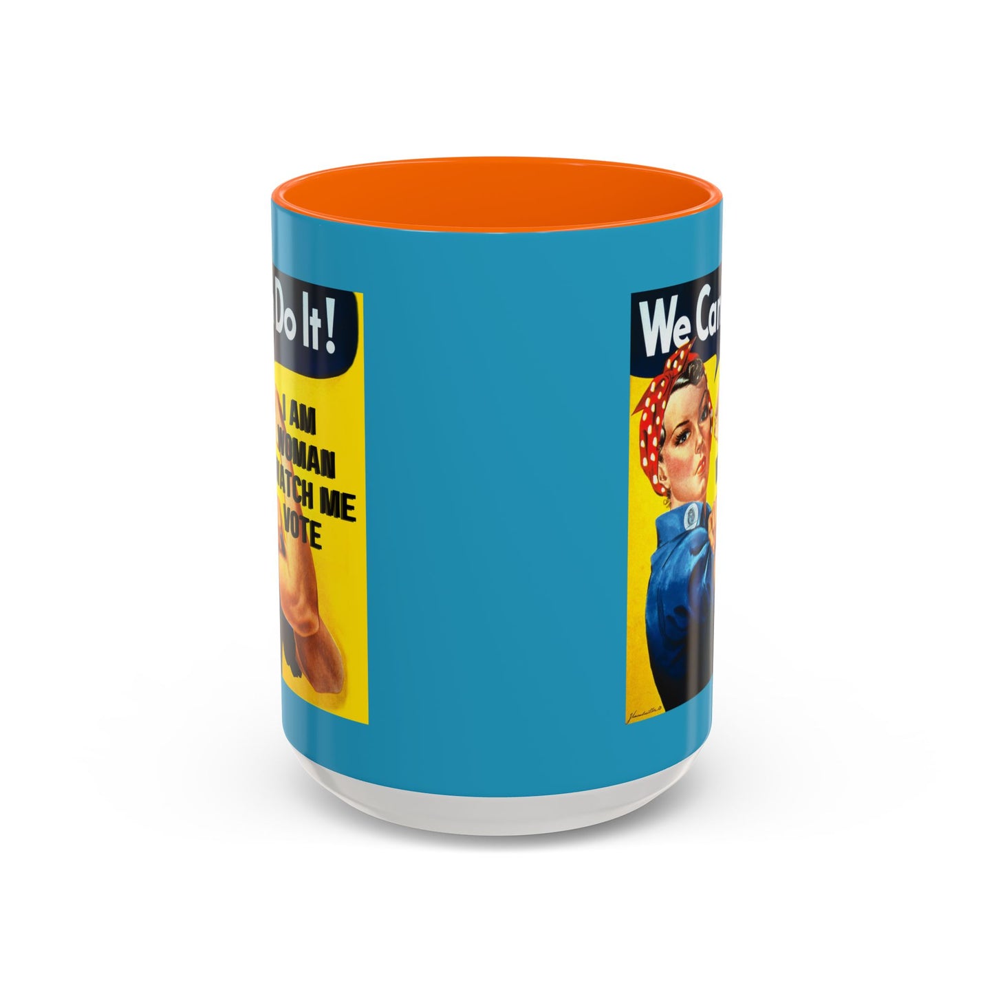 I Am Woman Watch Me Vote Rosie Turquoise Accent Mug by theGreenDragonTavern.shop