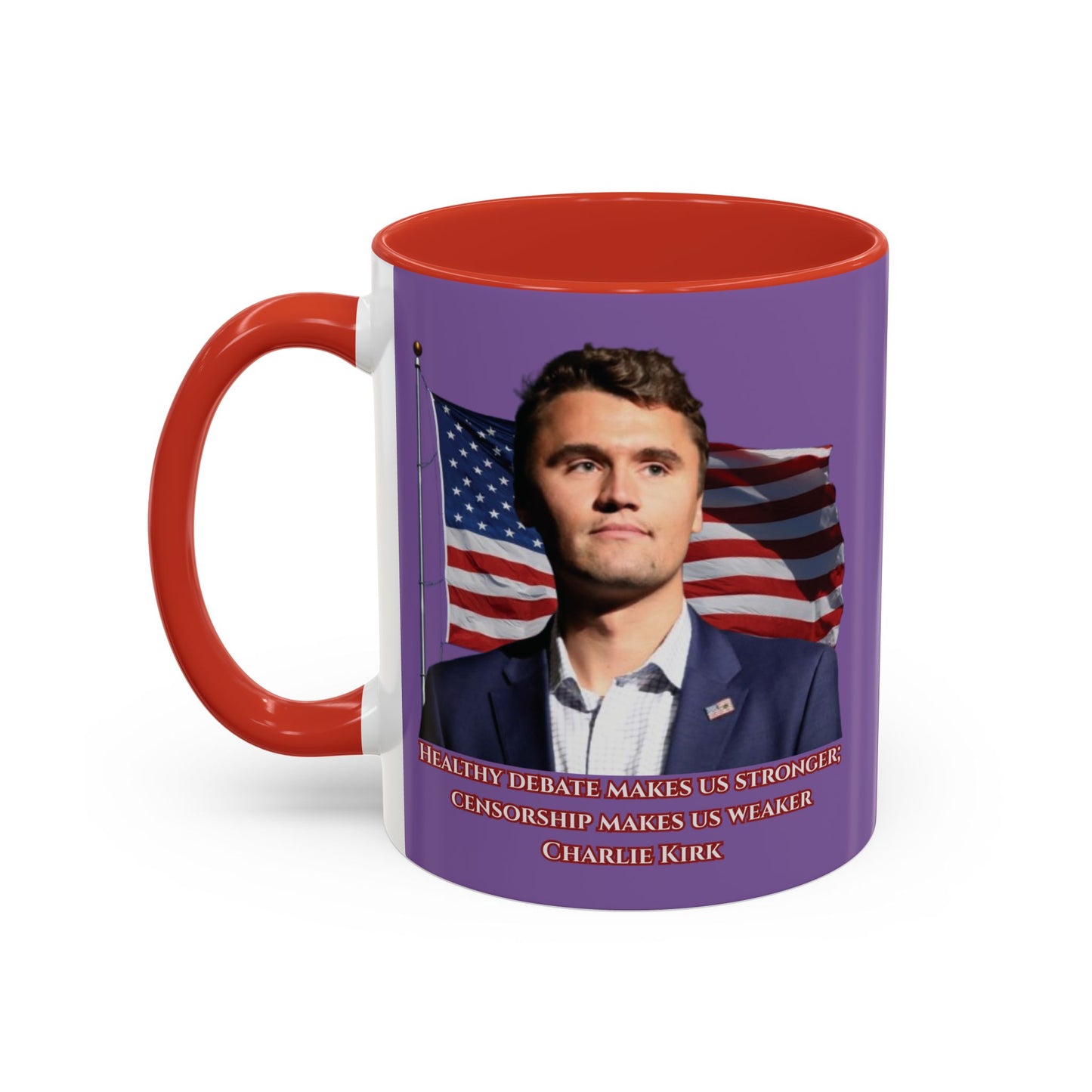Charlie Kirk, Healthy Debate Light Purple Accent Mug by theGreenDragonTavern.shop