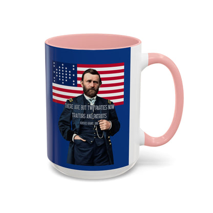 "Traitors and Patriots" Ulysses Grant Dark Blue Accent Mug by theGreenDragonTavern.shop