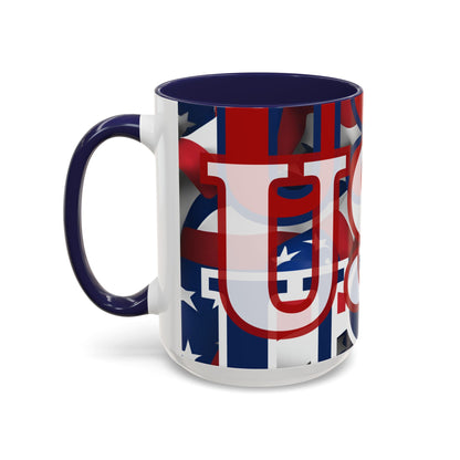 USA! USA! USA White font Patriot Red Accent Mug by theGreenDragonTavern.shop