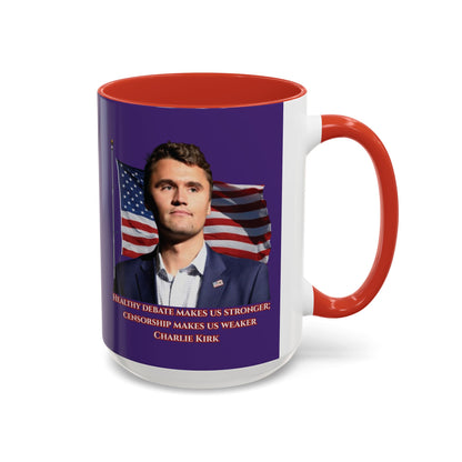 Charlie Kirk, Healthy Debate Purple Accent Mug by theGreenDragonTavern.shop