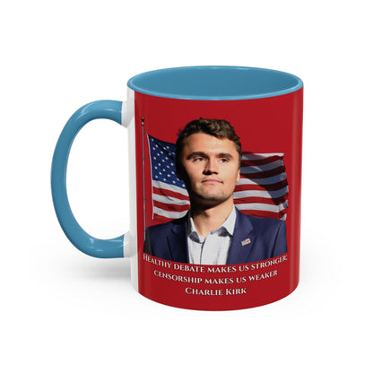 Charlie Kirk, Healthy Debate Red Accent Mug by theGreenDragonTavern.shop