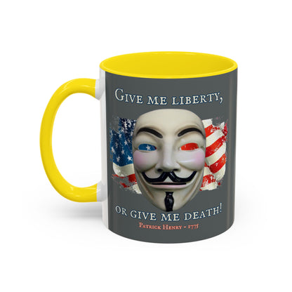 Vendetta, "Give me liberty, or give me death!" Grey Accent Mug by theGreenDragonTavern.shop