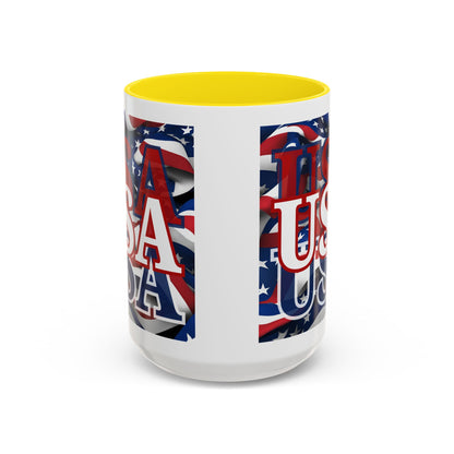 USA White font Center Patriot White Accent Mug by theGreenDragonTavern.shop