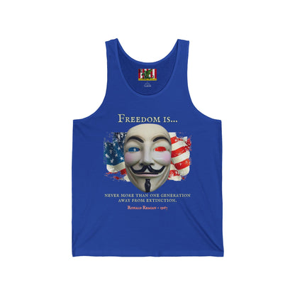 Ronald Reagan Freedom Vendetta Unisex Jersey Tank Top by theGreenDragonTavern.shop