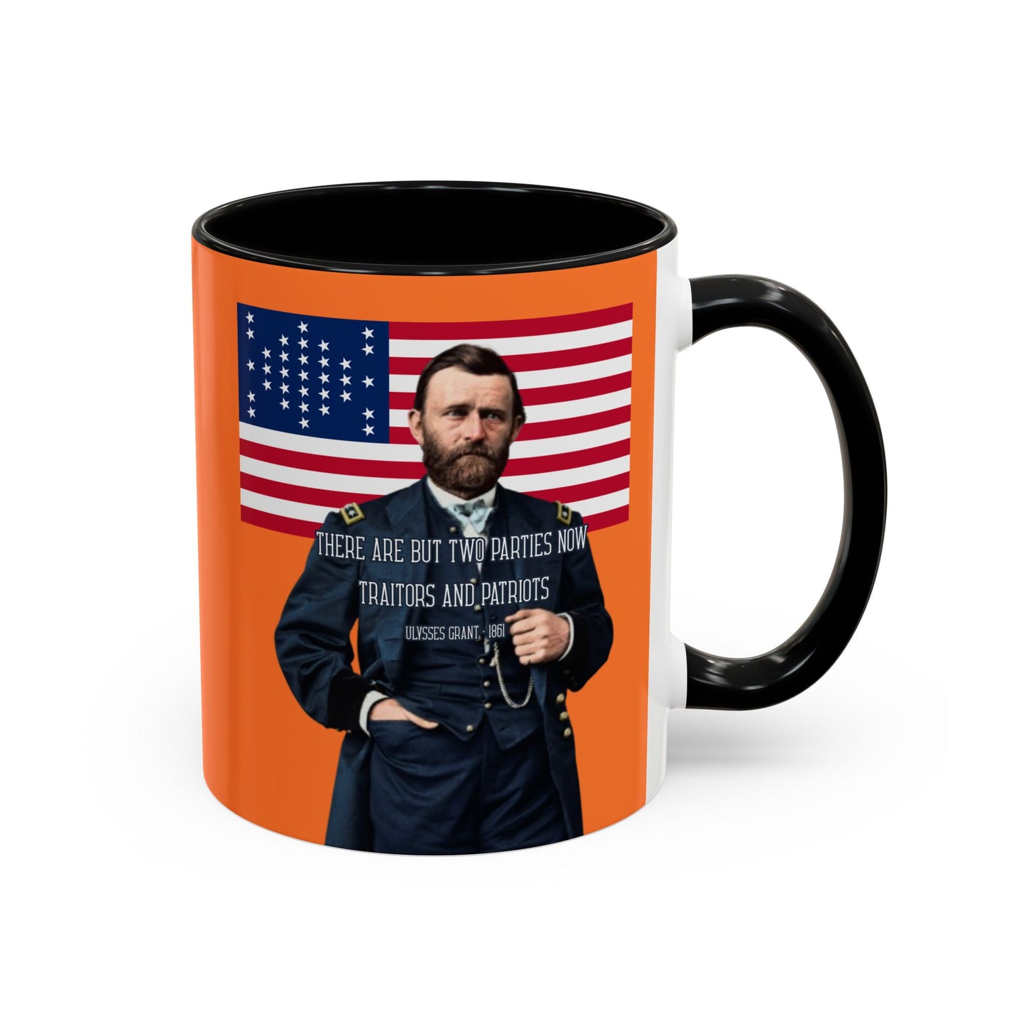 "Traitors and Patriots" Ulysses Grant Orange Accent Mug by theGreenDragonTavern.shop