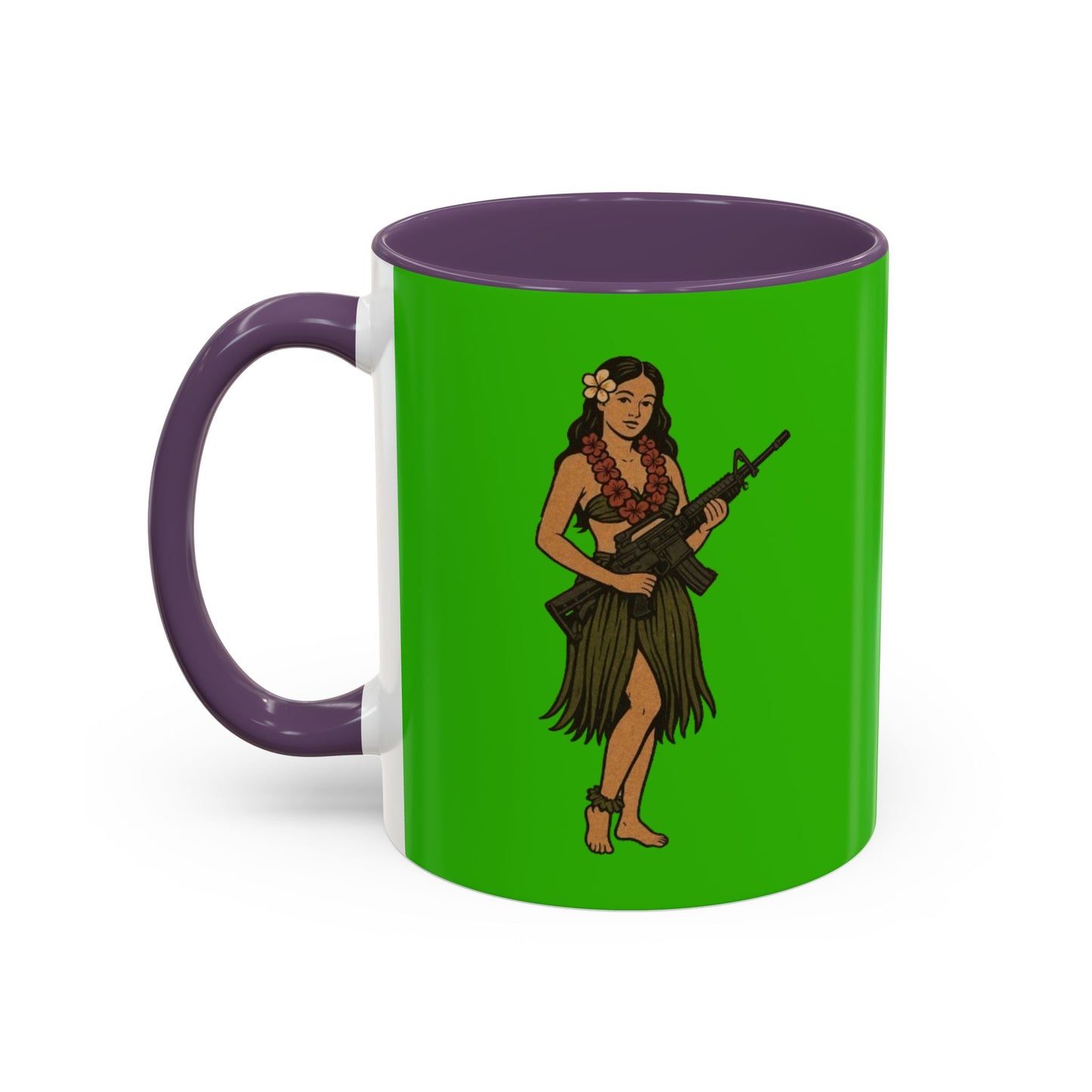 Hula Girl Packin' Heat Light Green Accent Mug by theGreenDragonTavern.shop