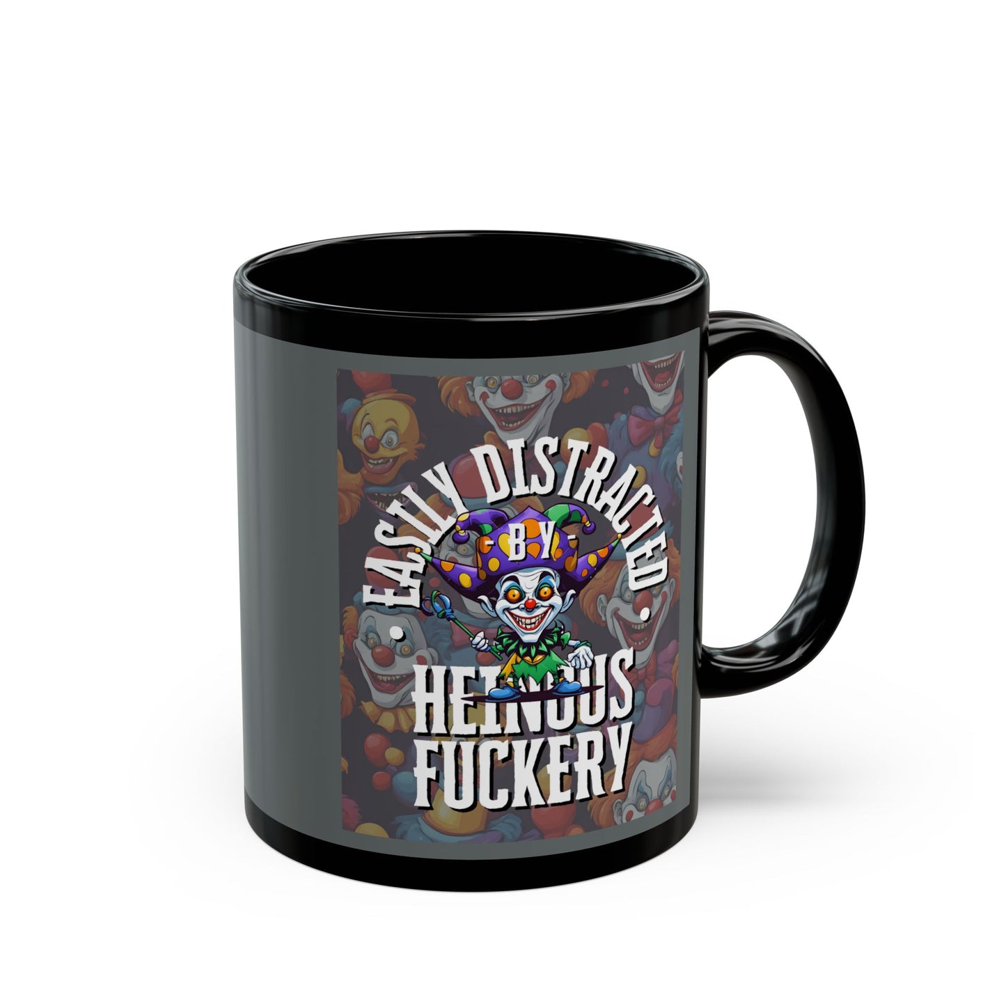Easily Distracted by Heinous Fuckery Little Jinx Grey Mug by theGreenDragonTavern.shop