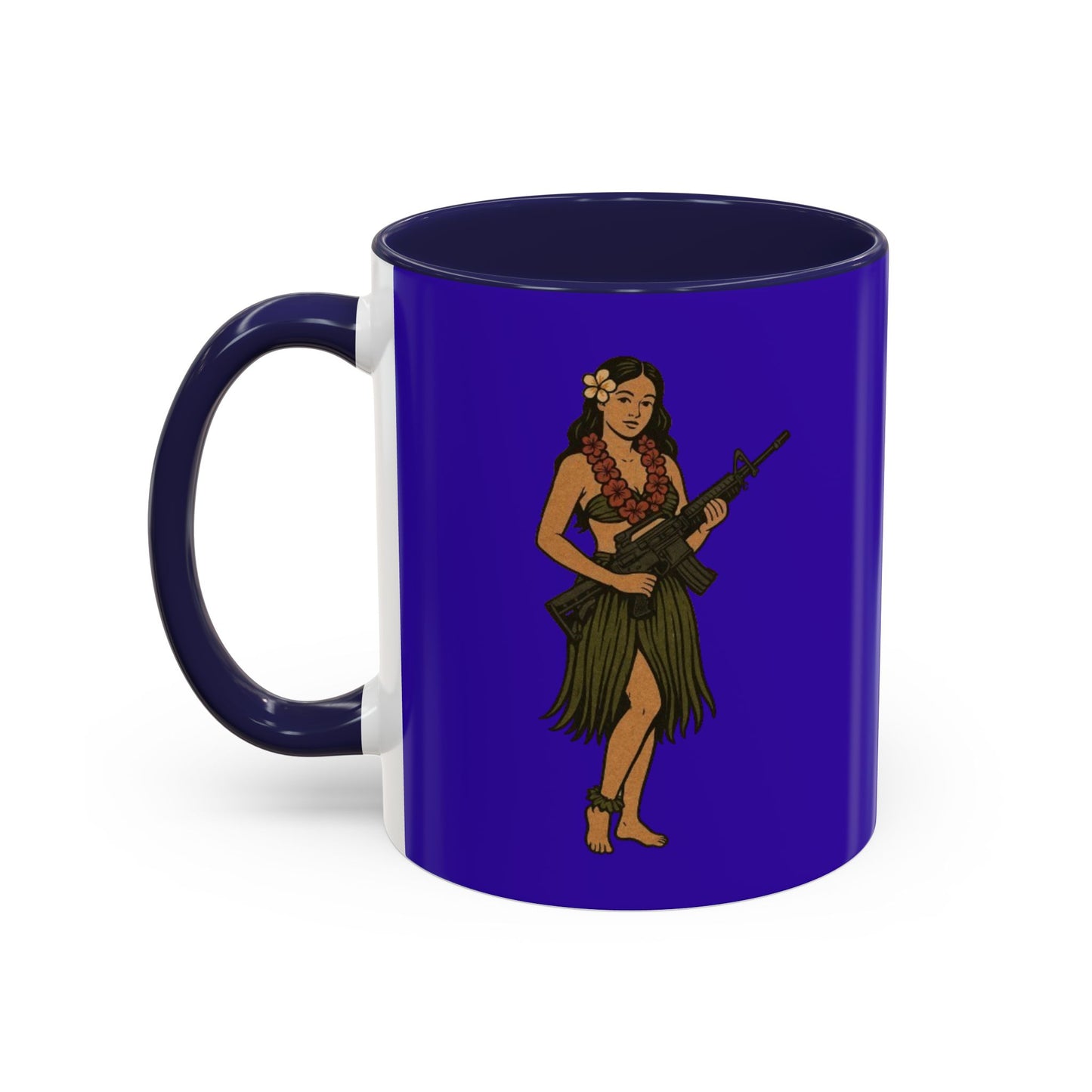 Hula Girl Packin' Heat Dark Purple Accent Mug by theGreenDragonTavern.shop