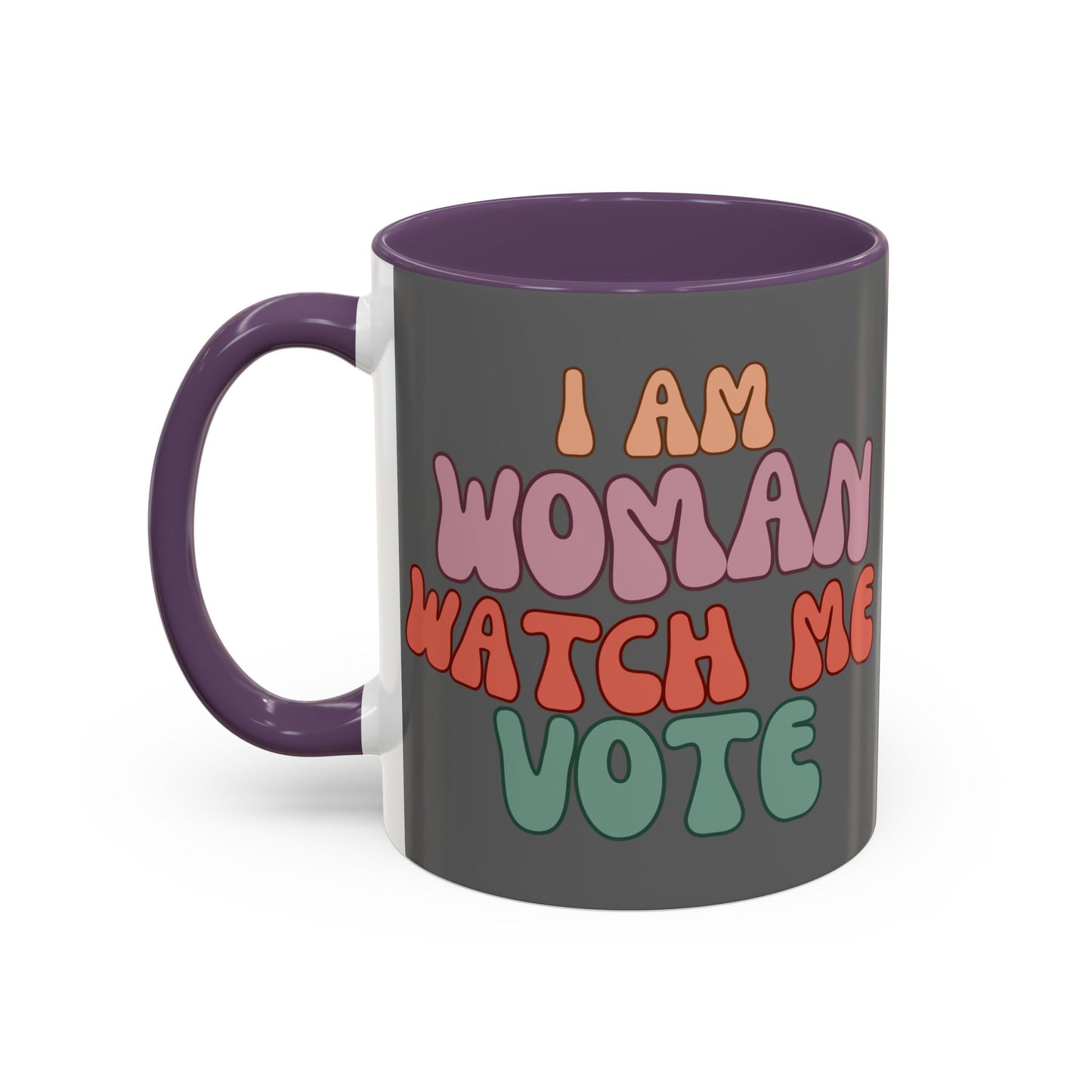 I Am Woman Watch Me Vote Grey Accent Mug by theGreenDragonTavern.shop