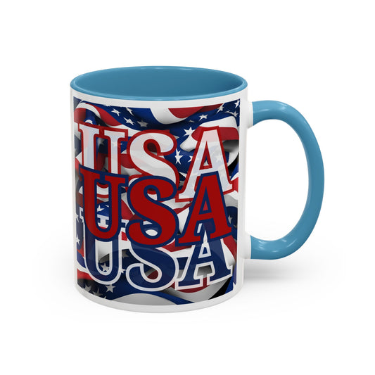 USA Red font Center Patriot White Accent Mug by theGreenDragonTavern.shop