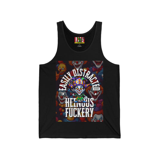 Easily Distracted by Heinous Fuckery Little Jincs Unisex Jersey Tank Top by theGreenDragonTavern.shop