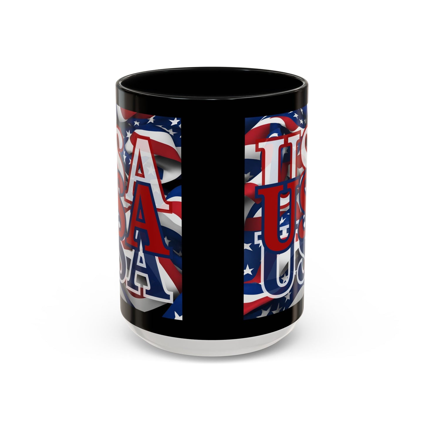 USA Red font Center Patriot Black Accent Mug by theGreenDragonTavern.shop