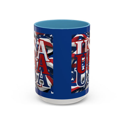 USA Red font Center Patriot Blue Accent Mug by theGreenDragonTavern.shop