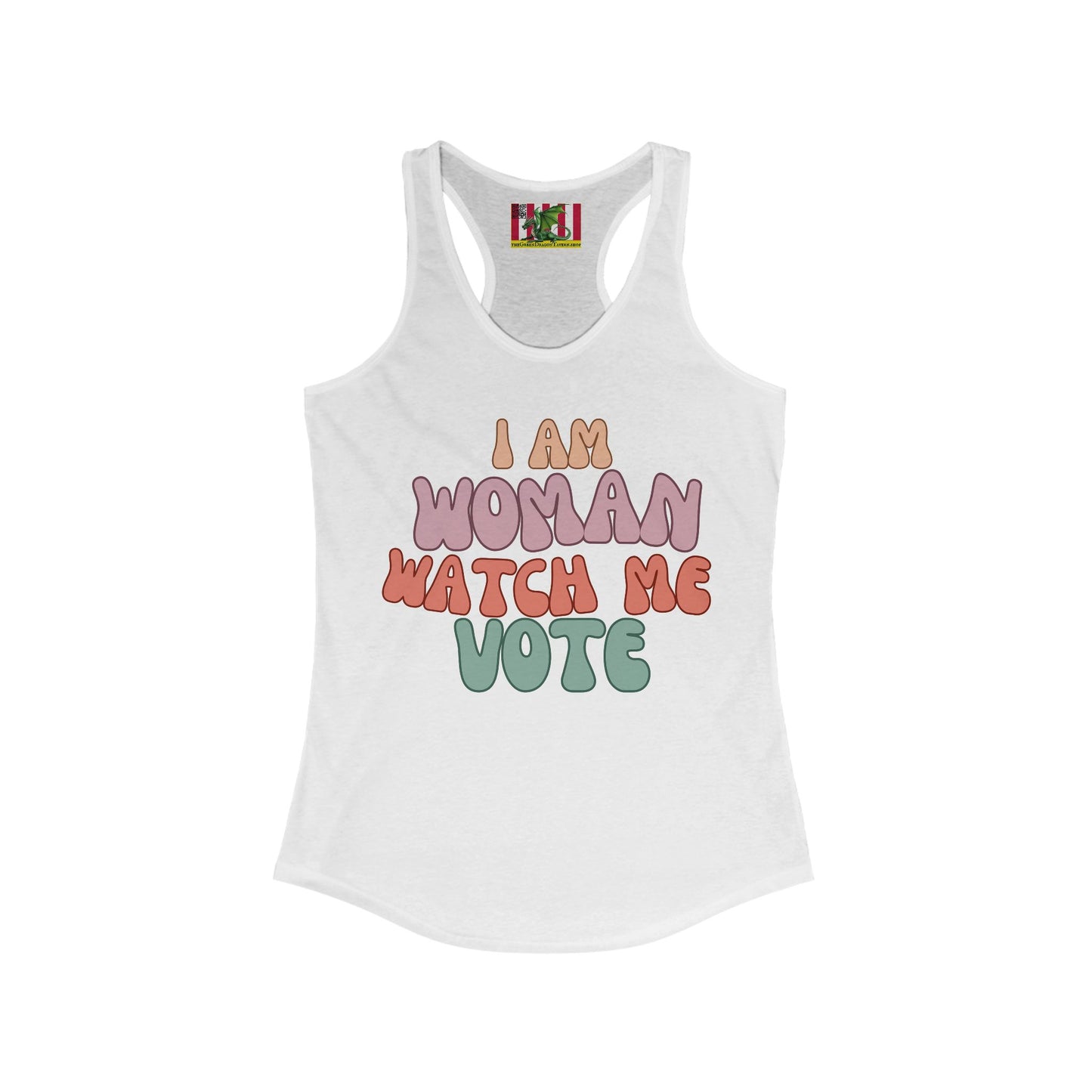 I Am Woman Watch Me Vote Women's Racerback Tank Top by theGreenDragonTavern.shop