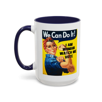 I Am Woman Watch Me Vote Rosie White Accent Mug by theGreenDragonTavern.shop