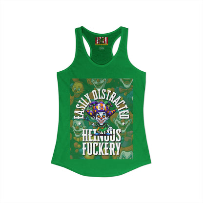 Easily Distracted by Heinous Fuckery Little Jinx Women's Racerback Tank Top by theGreenDragonTavern.shop