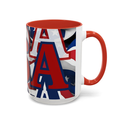 USA! USA! USA Red font Patriot Black Accent Mug by theGreenDragonTavern.shop