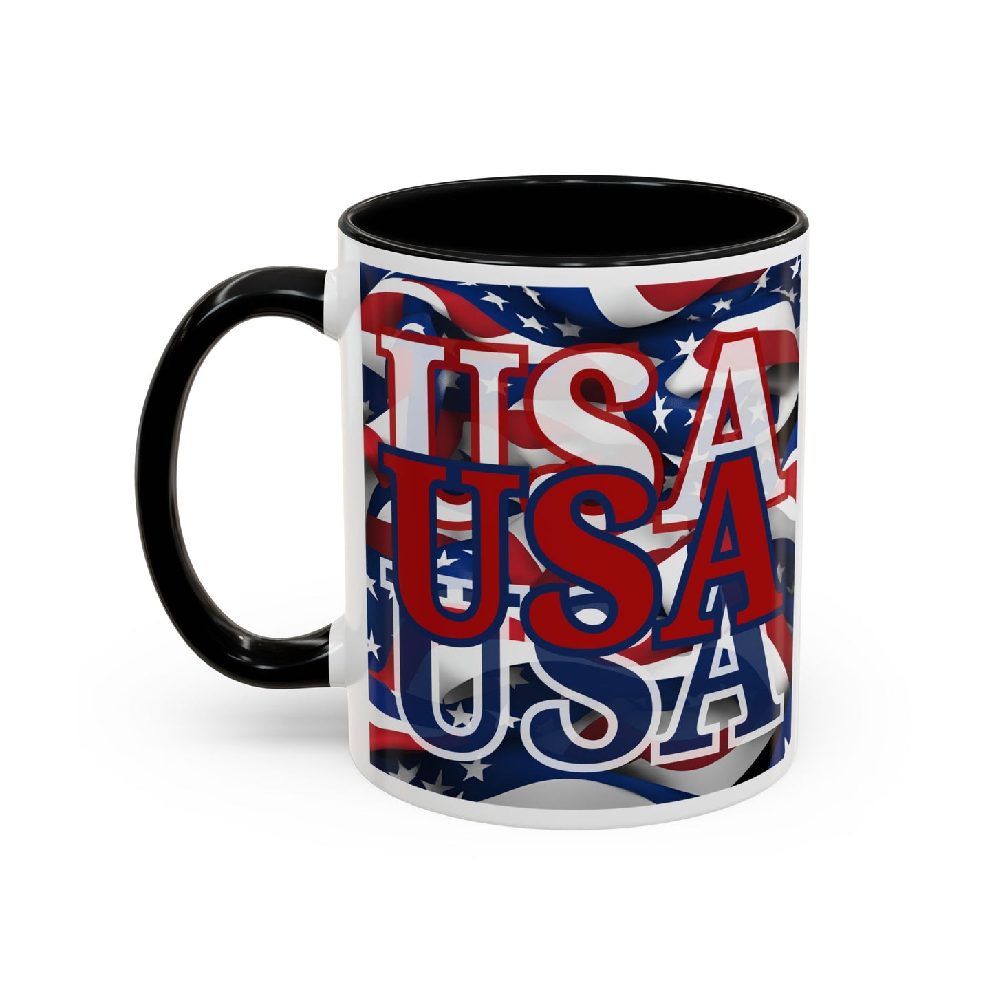 USA Red font Center Patriot White Accent Mug by theGreenDragonTavern.shop