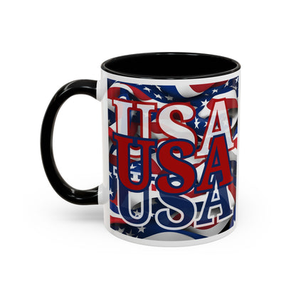 USA Red font Center Patriot White Accent Mug by theGreenDragonTavern.shop