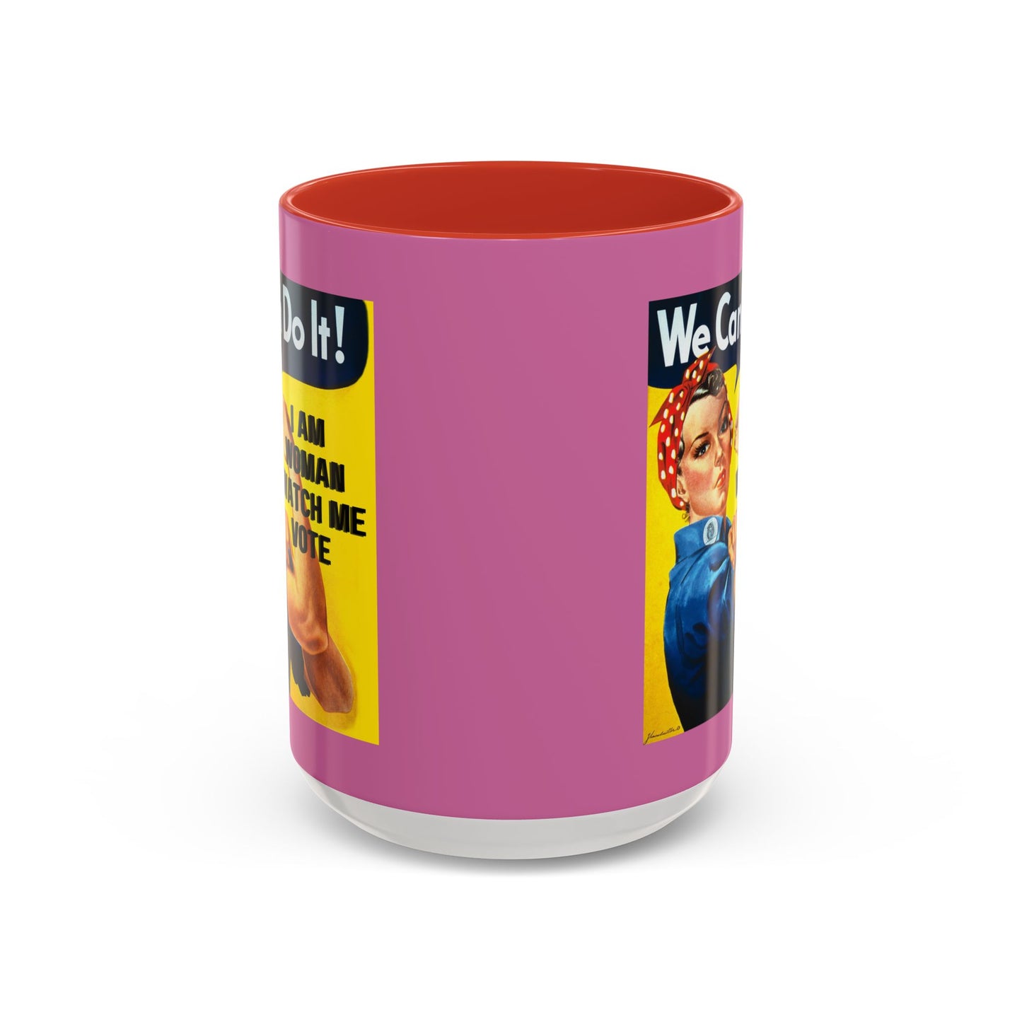 I Am Woman Watch Me Vote Rosie Pink Accent Mug by theGreenDragonTavern.shop
