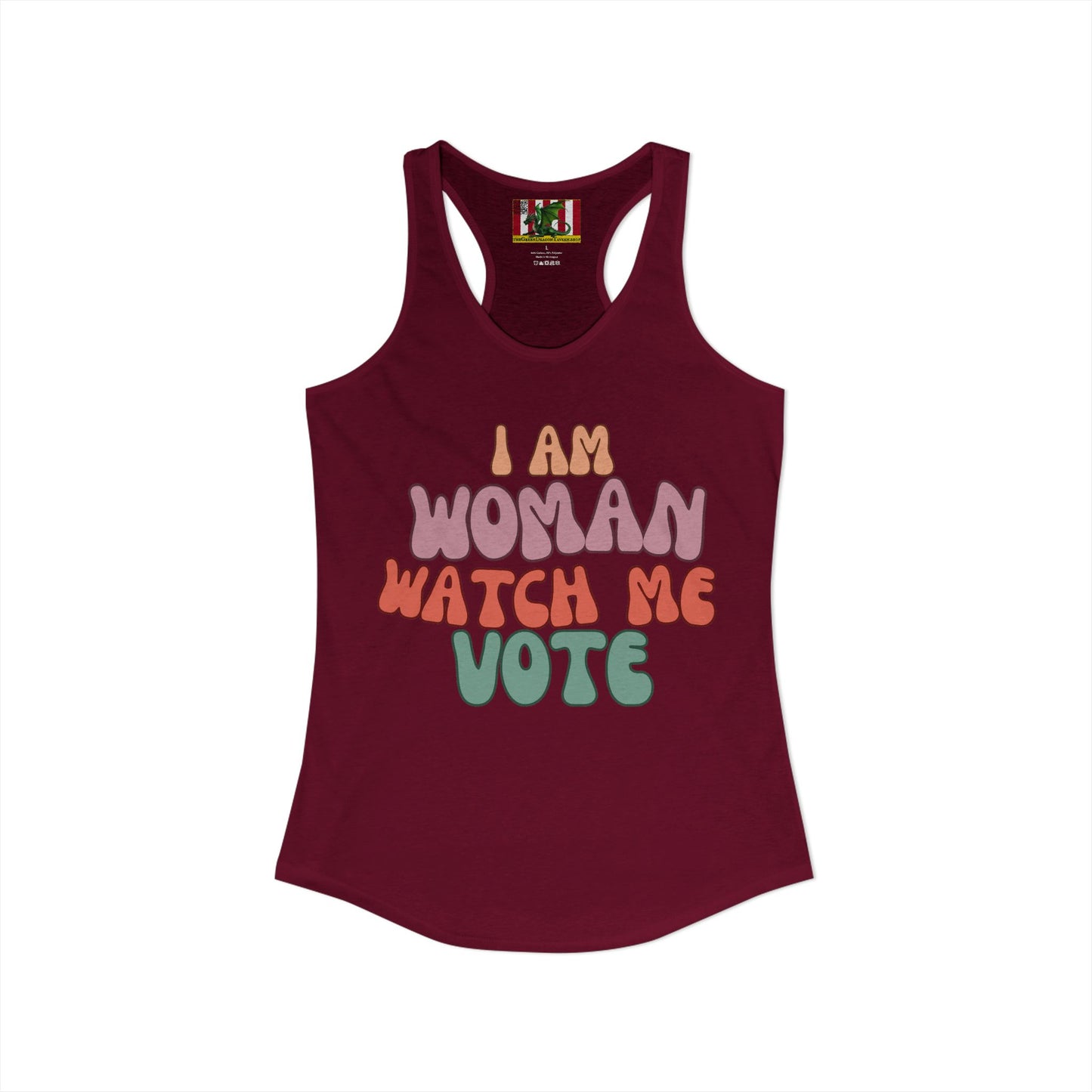 2-sided, I Am Woman Watch Me Vote Women's Racerback Tank Top by theGreenDragonTavern.shop