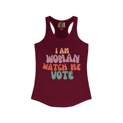 2-sided, I Am Woman Watch Me Vote Women's Racerback Tank Top by theGreenDragonTavern.shop