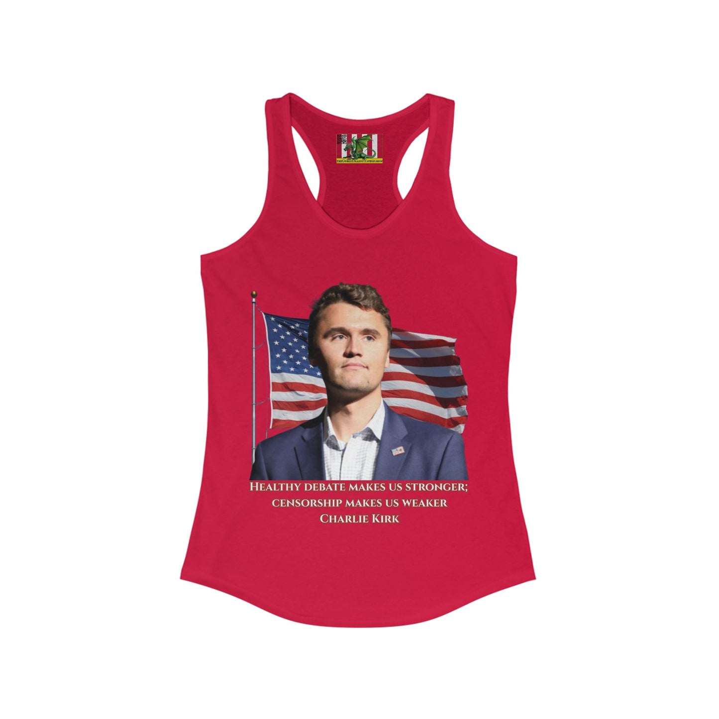 Charlie Kirk, Healthy Debate Women's Racerback Tank Top by theGreenDragonTavern.shop