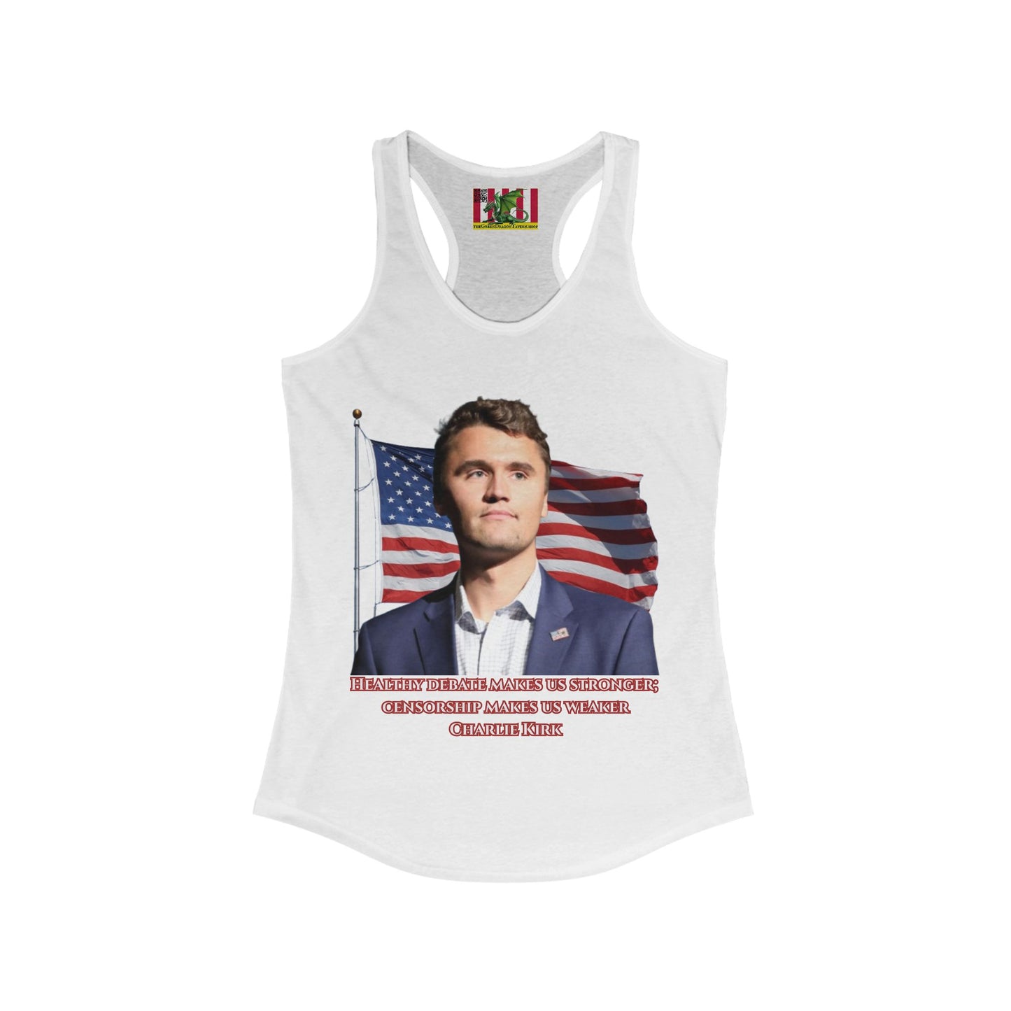 Charlie Kirk, Healthy Debate Women's Racerback Tank Top by theGreenDragonTavern.shop