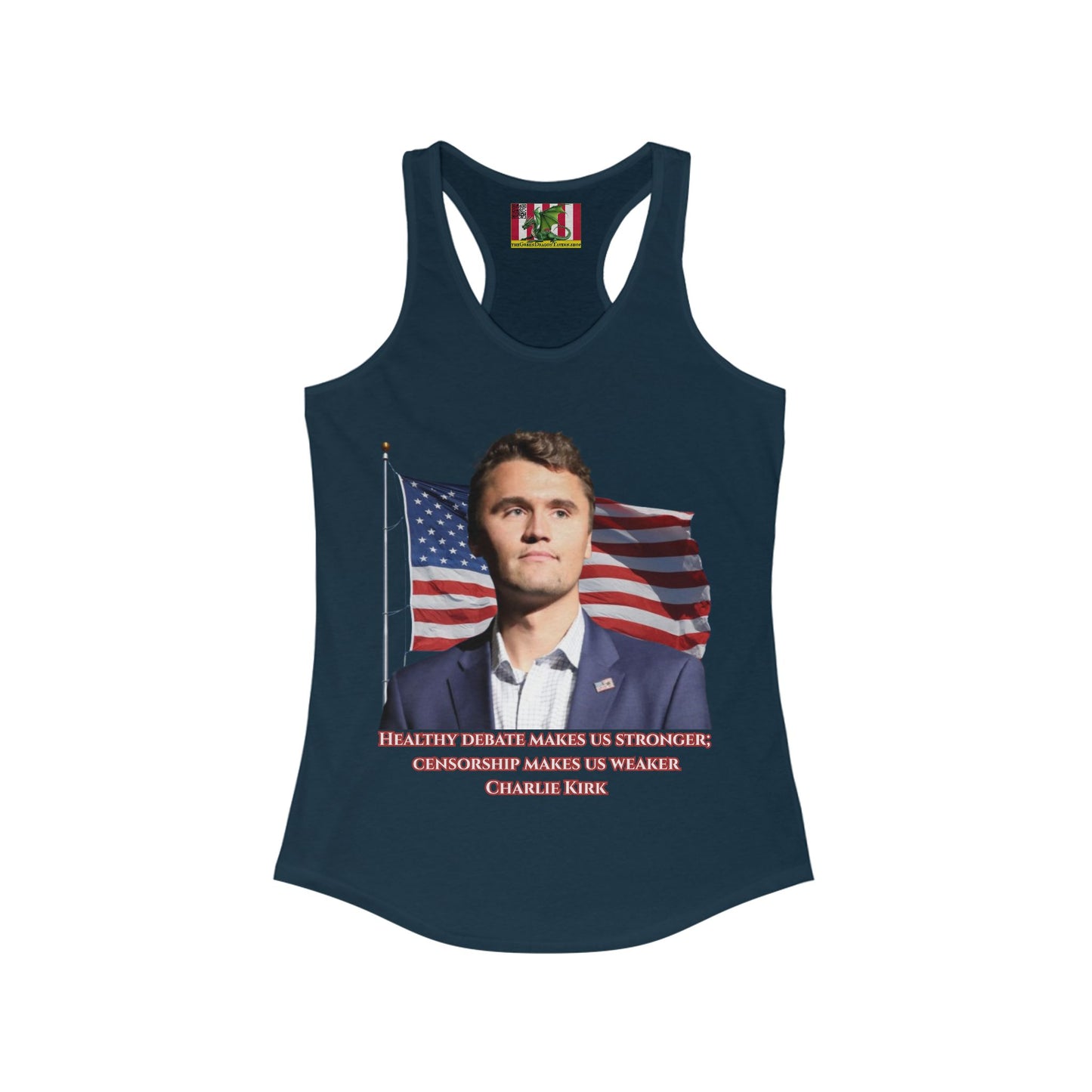 Charlie Kirk, Healthy Debate Women's Racerback Tank Top by theGreenDragonTavern.shop