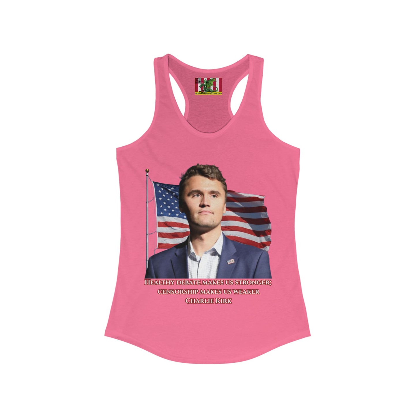 Charlie Kirk, Healthy Debate Women's Racerback Tank Top by theGreenDragonTavern.shop