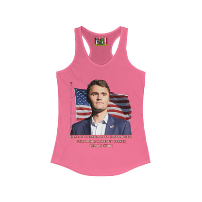 Charlie Kirk, Healthy Debate Women's Racerback Tank Top by theGreenDragonTavern.shop