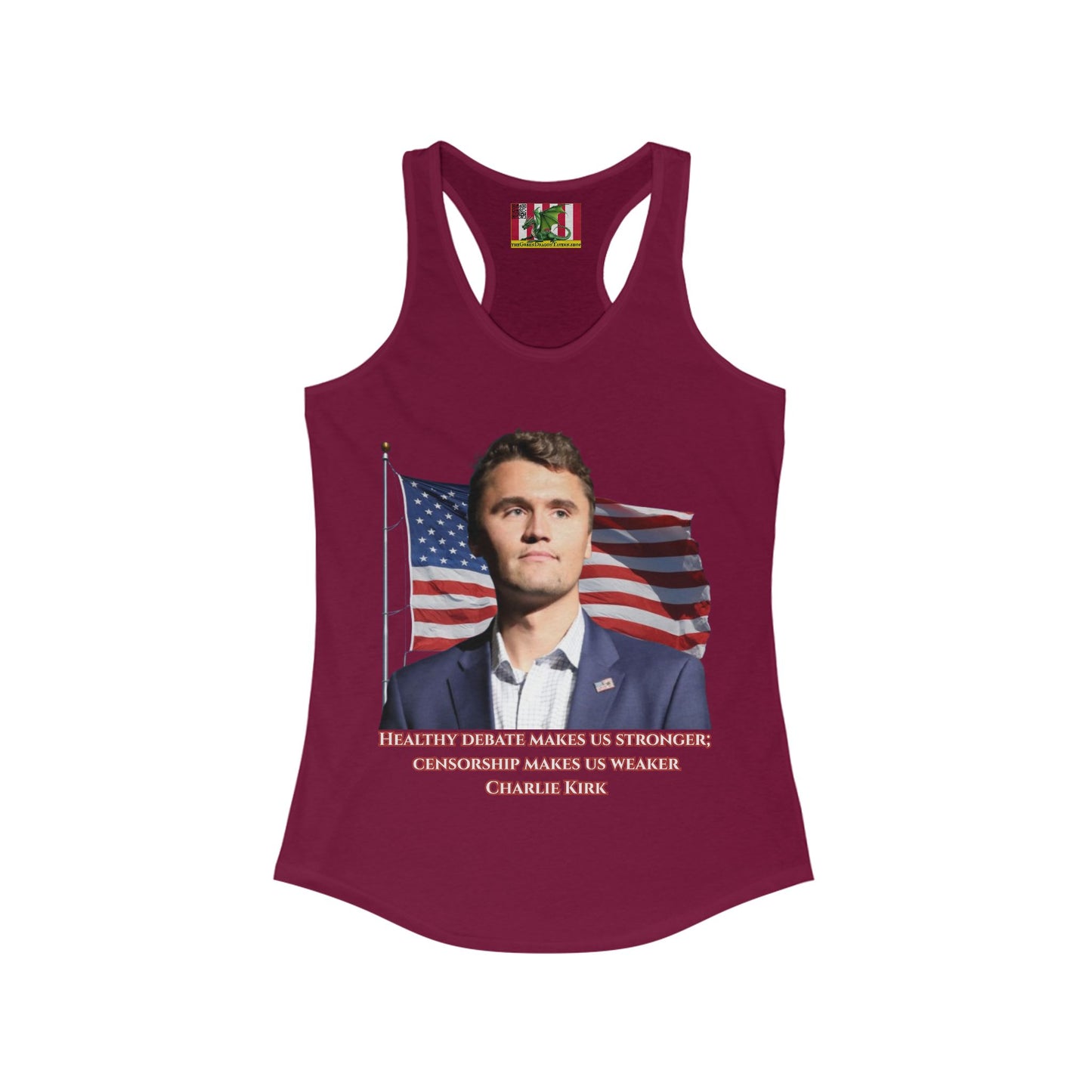 Charlie Kirk, Healthy Debate Women's Racerback Tank Top by theGreenDragonTavern.shop