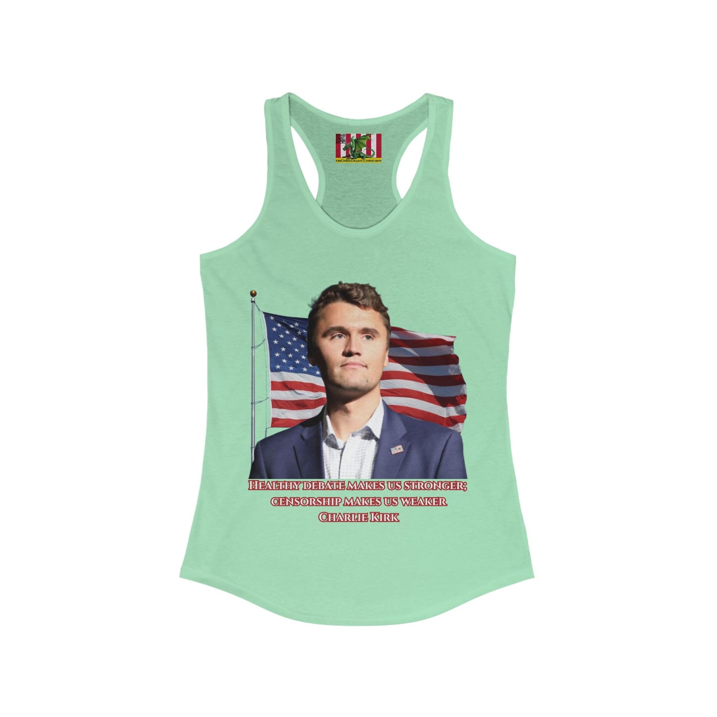 Charlie Kirk, Healthy Debate Women's Racerback Tank Top by theGreenDragonTavern.shop