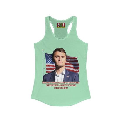 Charlie Kirk, Healthy Debate Women's Racerback Tank Top by theGreenDragonTavern.shop